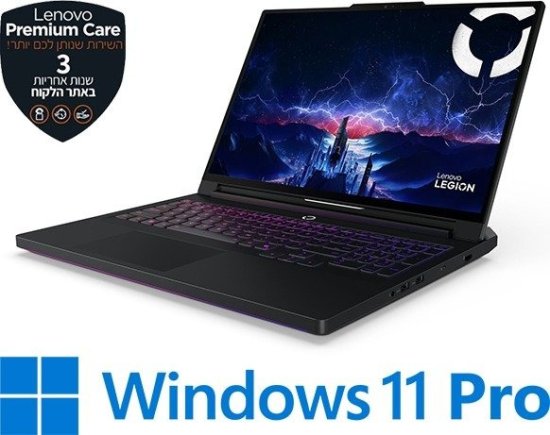 מחשב נייד גיימינג Lenovo Legion Pro 7 16IAX10H 83F500TMIV - Core Ultra 9 290HX Plus, RTX 5080 16GB, 32GB, 2TB SSD, OLED 16 אינץ' 240Hz - צבע Eclipse Black